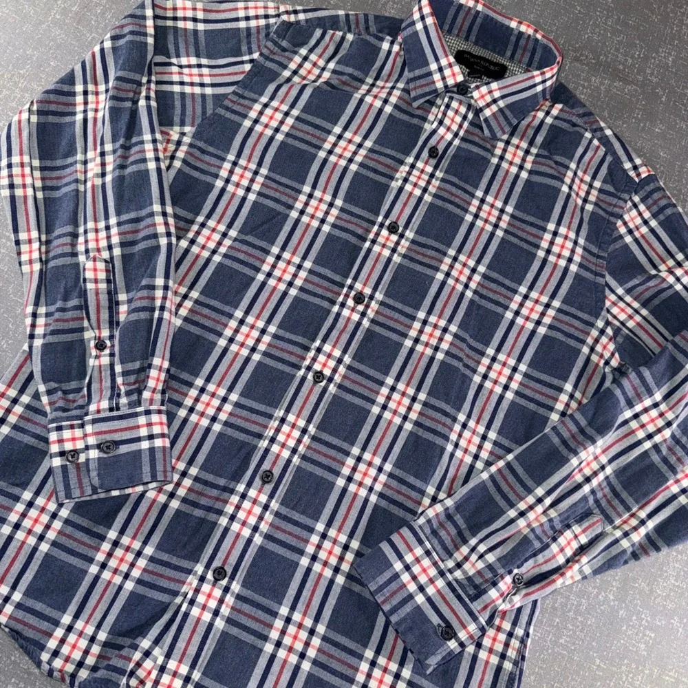 Banana Republic Mens Slim‎ Fit Plaid Button Down Shirt Navy Red White Small S